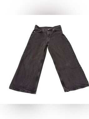 Black Washed Wide-Leg Cropped Jeans – High Waist | Size 10 /